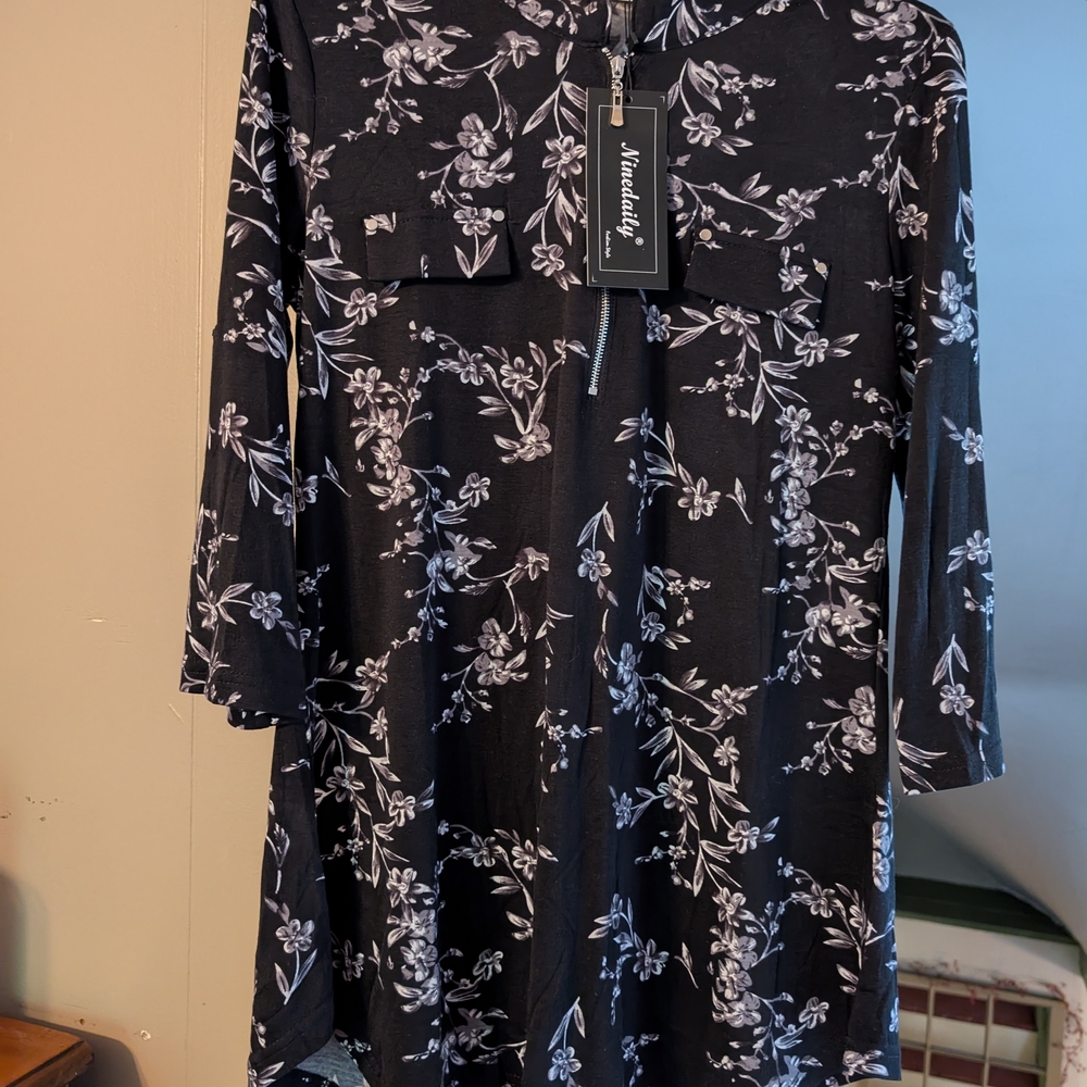 Black Floral Long Sleeve Dress